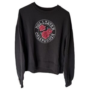 Hollister Dark Grey Sweatshirt with Logo and Roses Size Small EUC